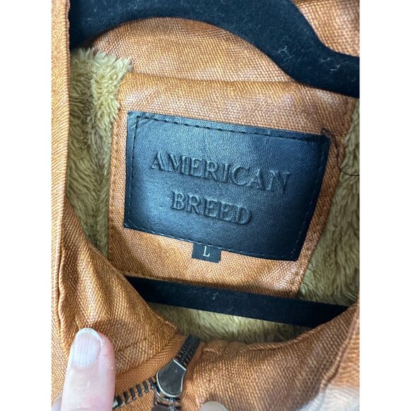 American Breed Mens Brown Faux Leather Jacket Large Sherpa Lining zipper - Picture 5 of 8